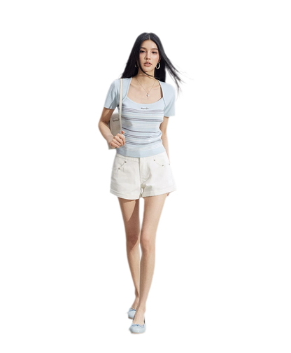 Embroidered Denim Shorts