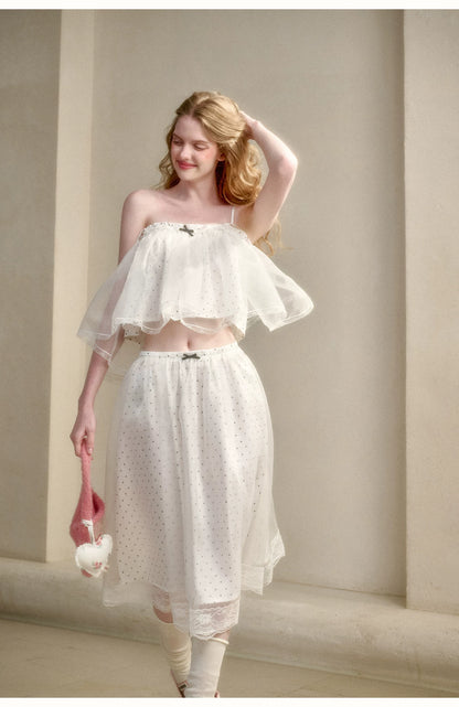 Babydoll Pearl Organza Polka Dot Set