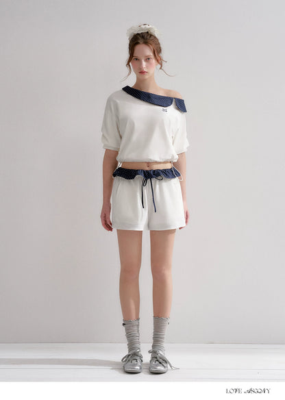 Vintage Polka Dot Asymmetric Short Sleeve Sweatshirt