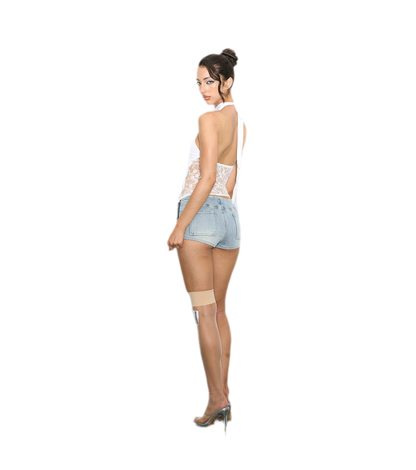 Washed Denim Curved Shorts