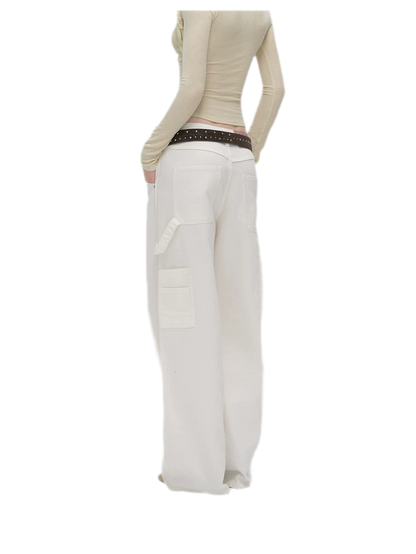 Enzyme-Washed Wide-Leg Utility Jeans