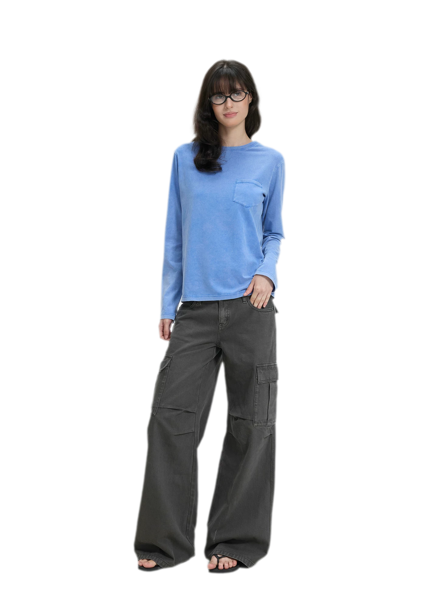 Washed Cargo Wide-Leg Pants