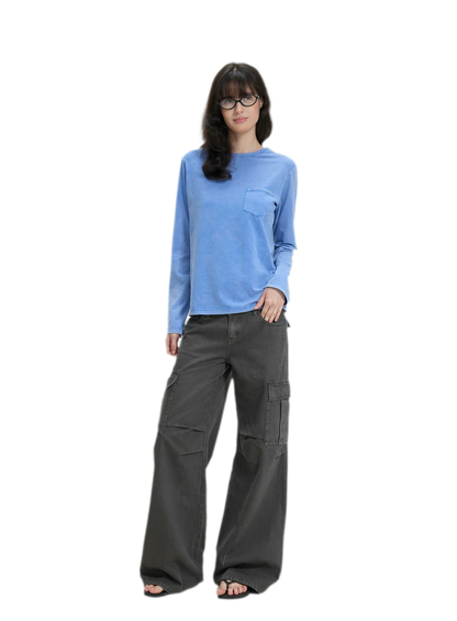 Washed Cargo Wide-Leg Pants
