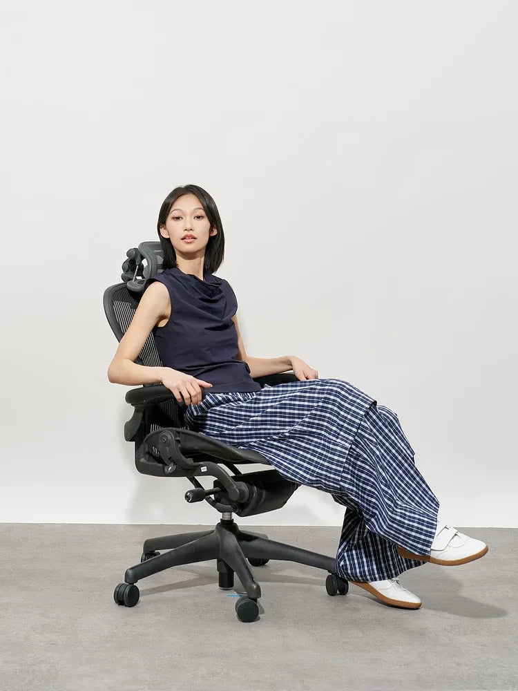 Detachable Check Straight-Leg Trousers
