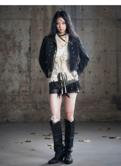 Washed Patchwork Zip Jacket