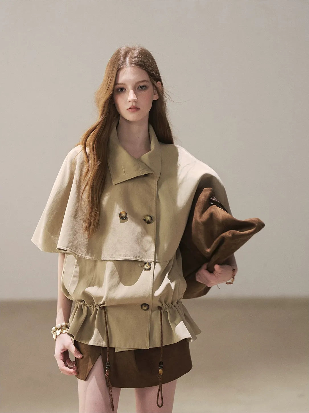 Drawstring Cape Trench Coat