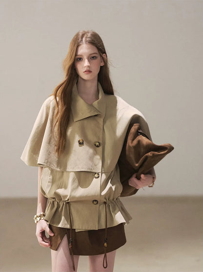 Drawstring Cape Trench Coat