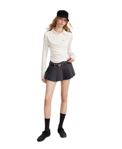 Contrast Pleated A-Line Mini Skirt