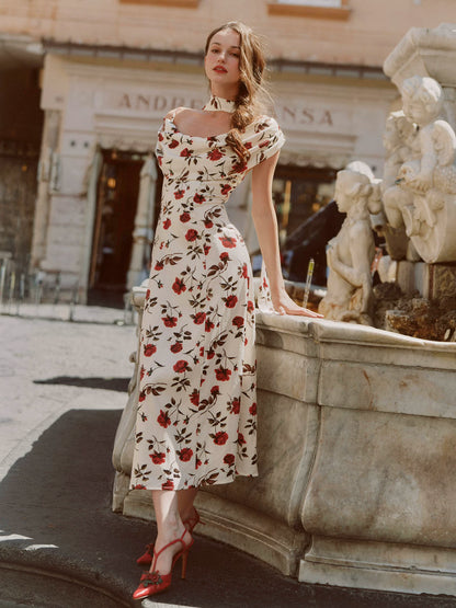 Floral Draped Maxi Dress