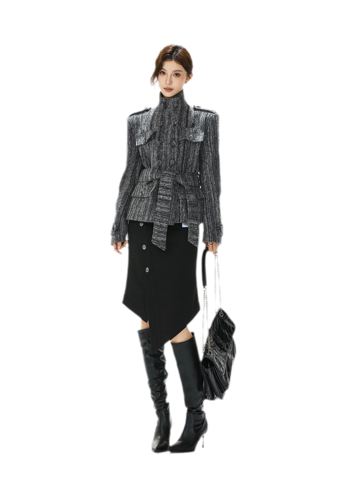 Cappotto in tweed testurizzato con cintura