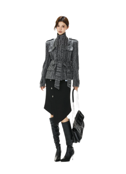 Cappotto in tweed testurizzato con cintura