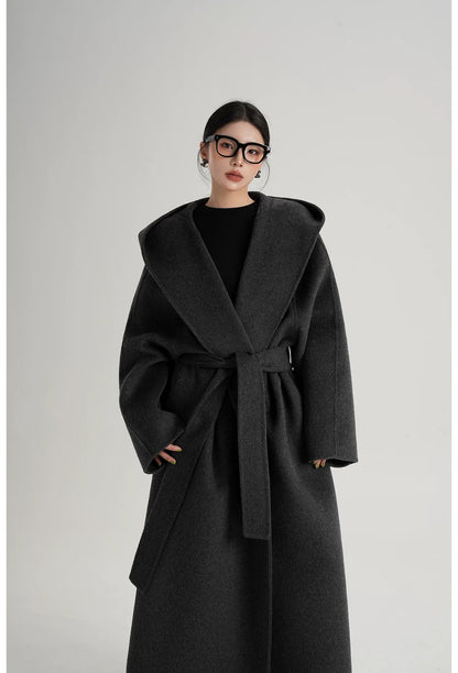 Hand-Sewn Oversized Hooded Wool Coat