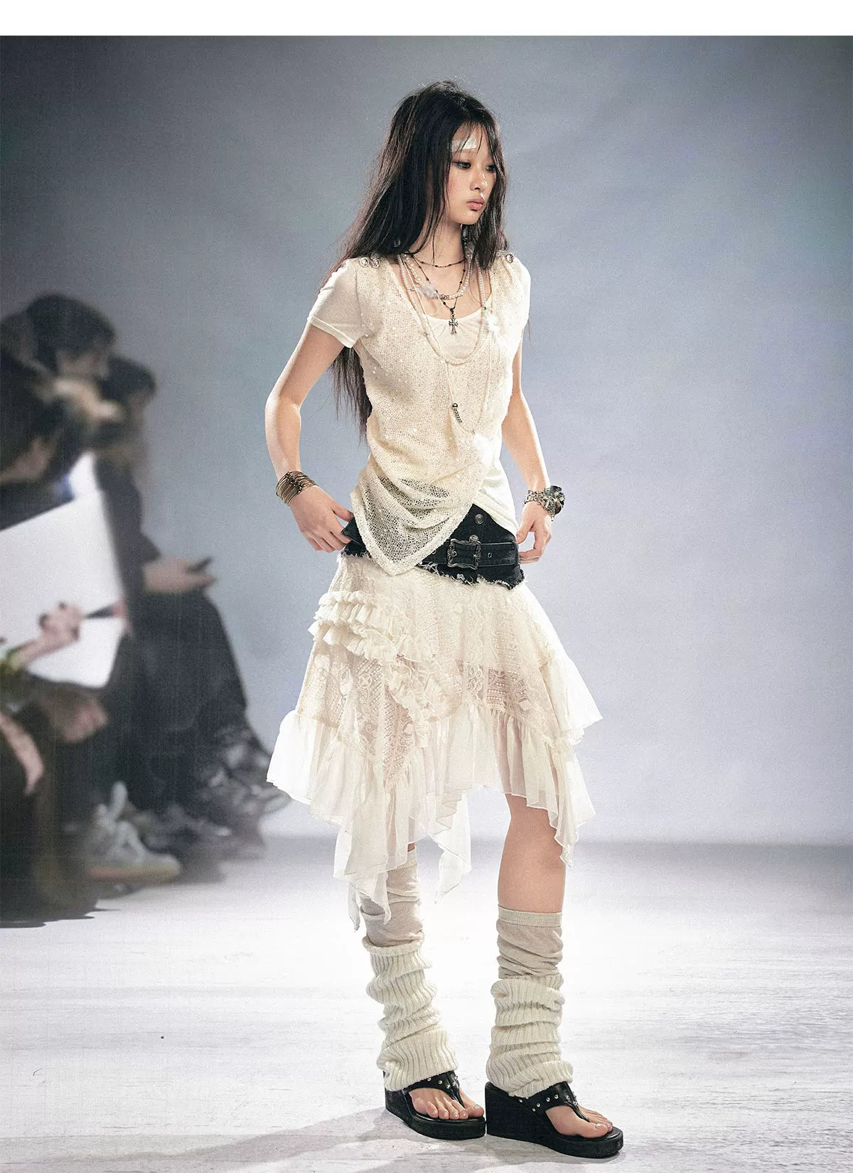 Lace Patchwork Tulle Skirt