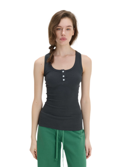 Ribbed Slim-Fit Henley Tank