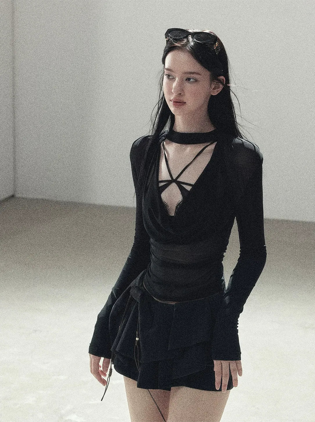 Sheer Draped Collar Top