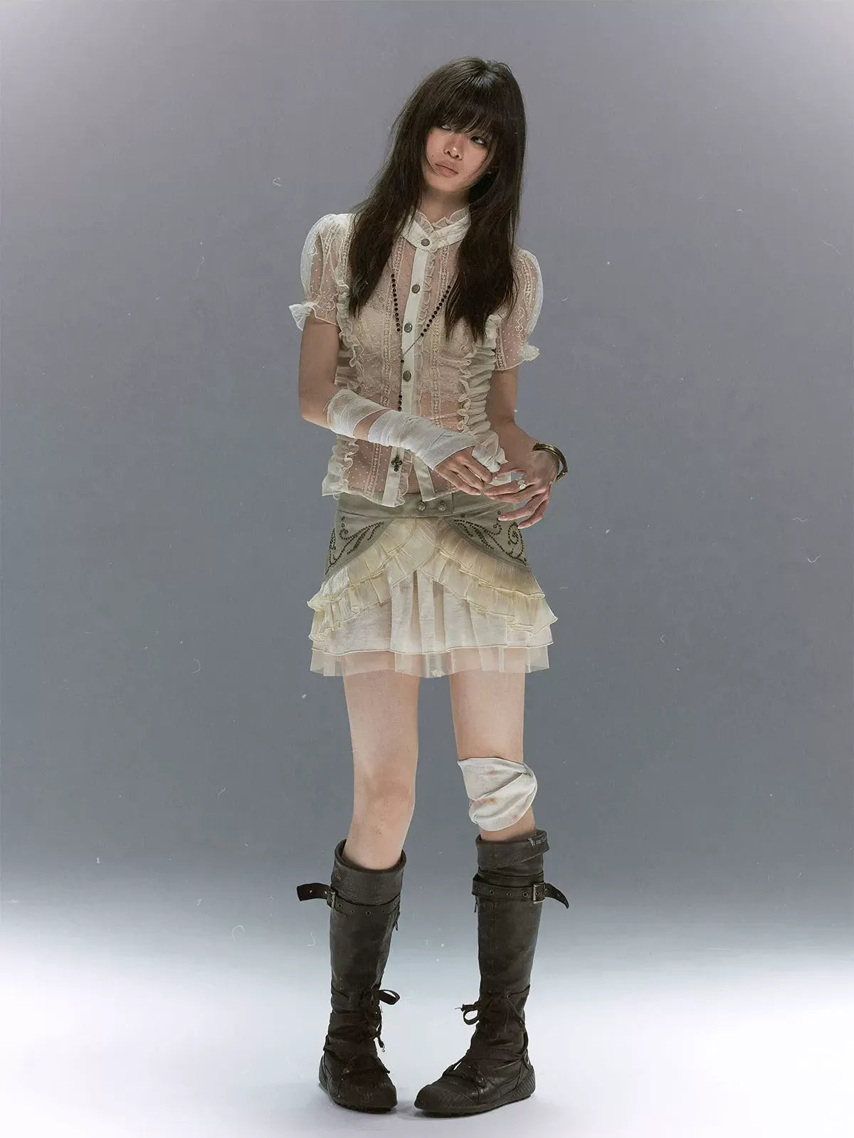 Studded Tiered Mini Skirt