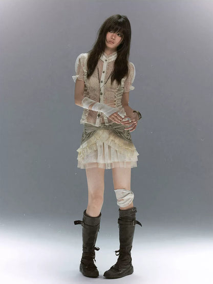 Studded Tiered Mini Skirt