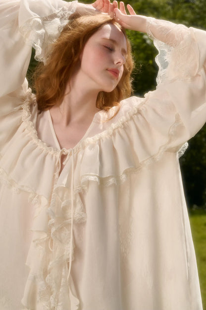 Ensemble jupe en mousseline de soie à volants en dentelle