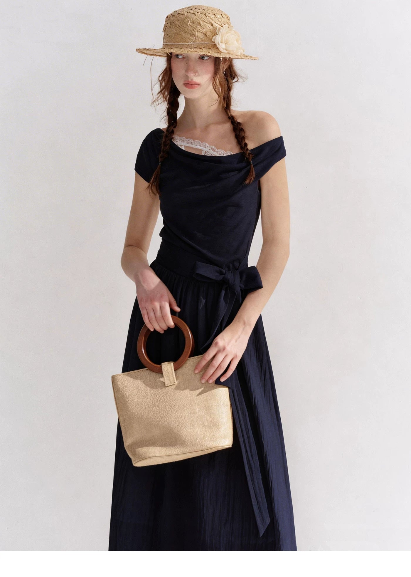 Lace-Trim Off-Shoulder Tie Dress