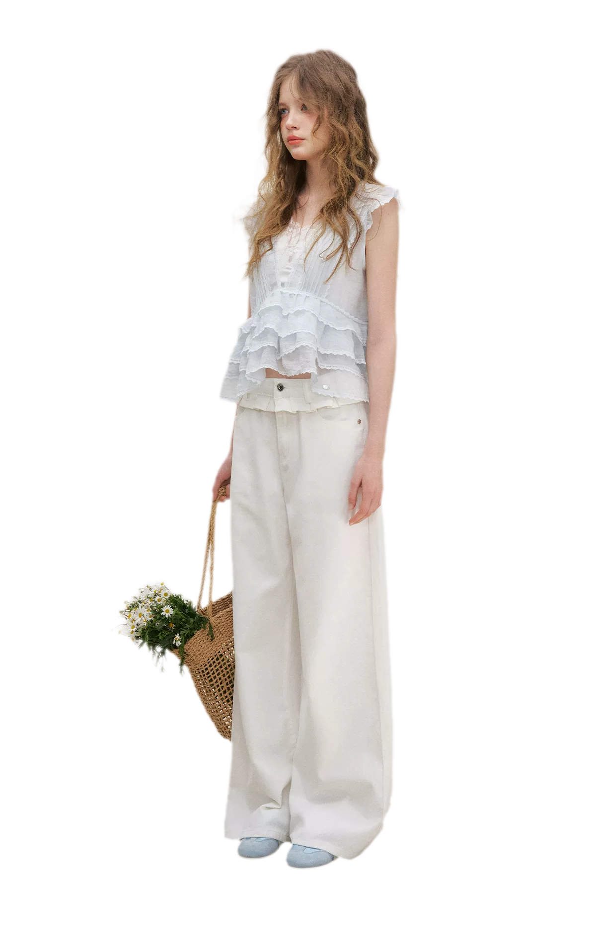 Organza Lace Ruffle Sleeveless Top