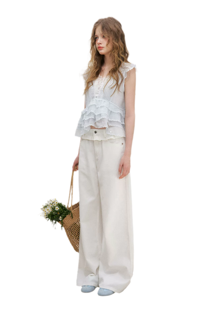 Organza Lace Ruffle Sleeveless Top