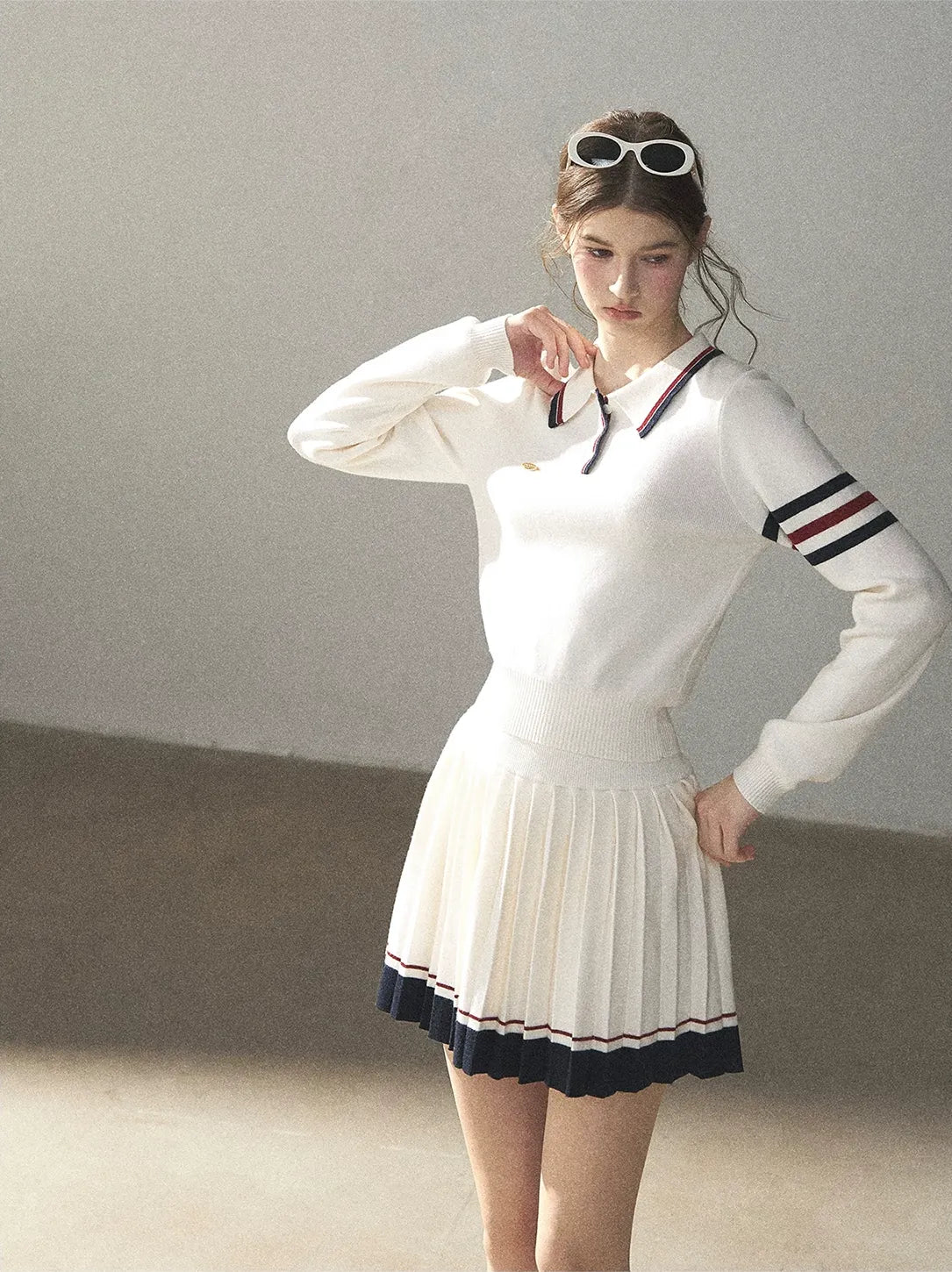 Jacquard Polo Pleated Skirt Set