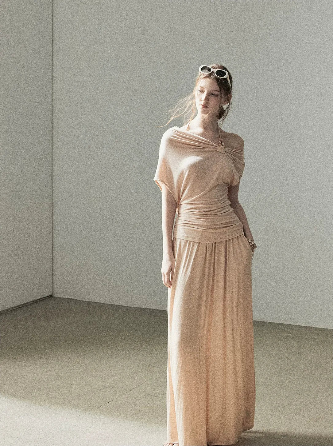 Knot Drape Midi Skirt Set