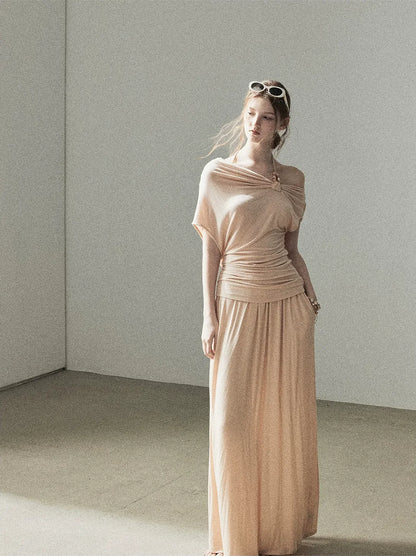 Knot Drape Midi Skirt Set