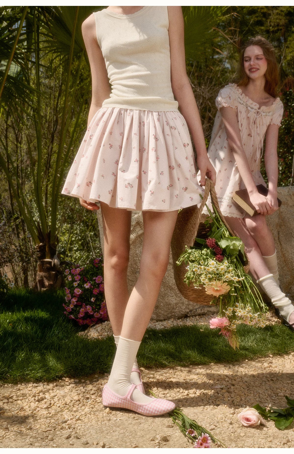 Babydoll Floral Babypink Short Skirt