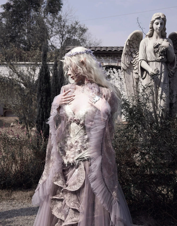 Sheer Lace Puff-Sleeve Capelet