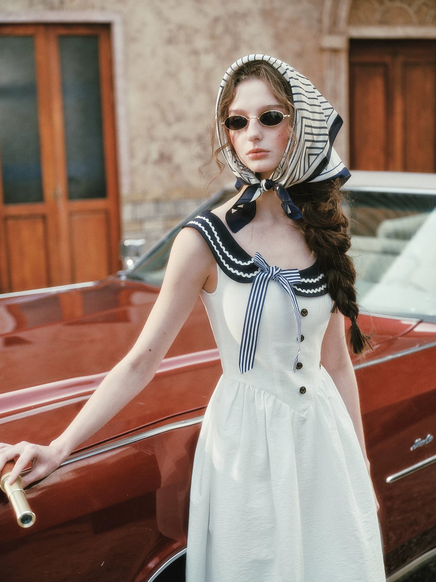 Contrast Sailor Collar Maxi Dress