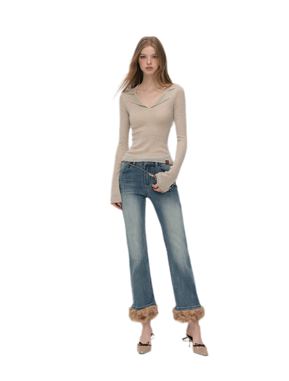 Vintage Washed Cropped Flare Jeans