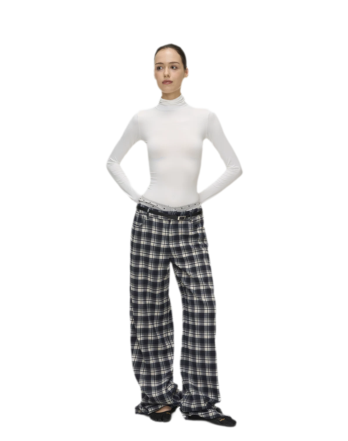 Brushed Plaid Wide-Leg Pants
