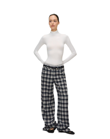 Brushed Plaid Wide-Leg Pants