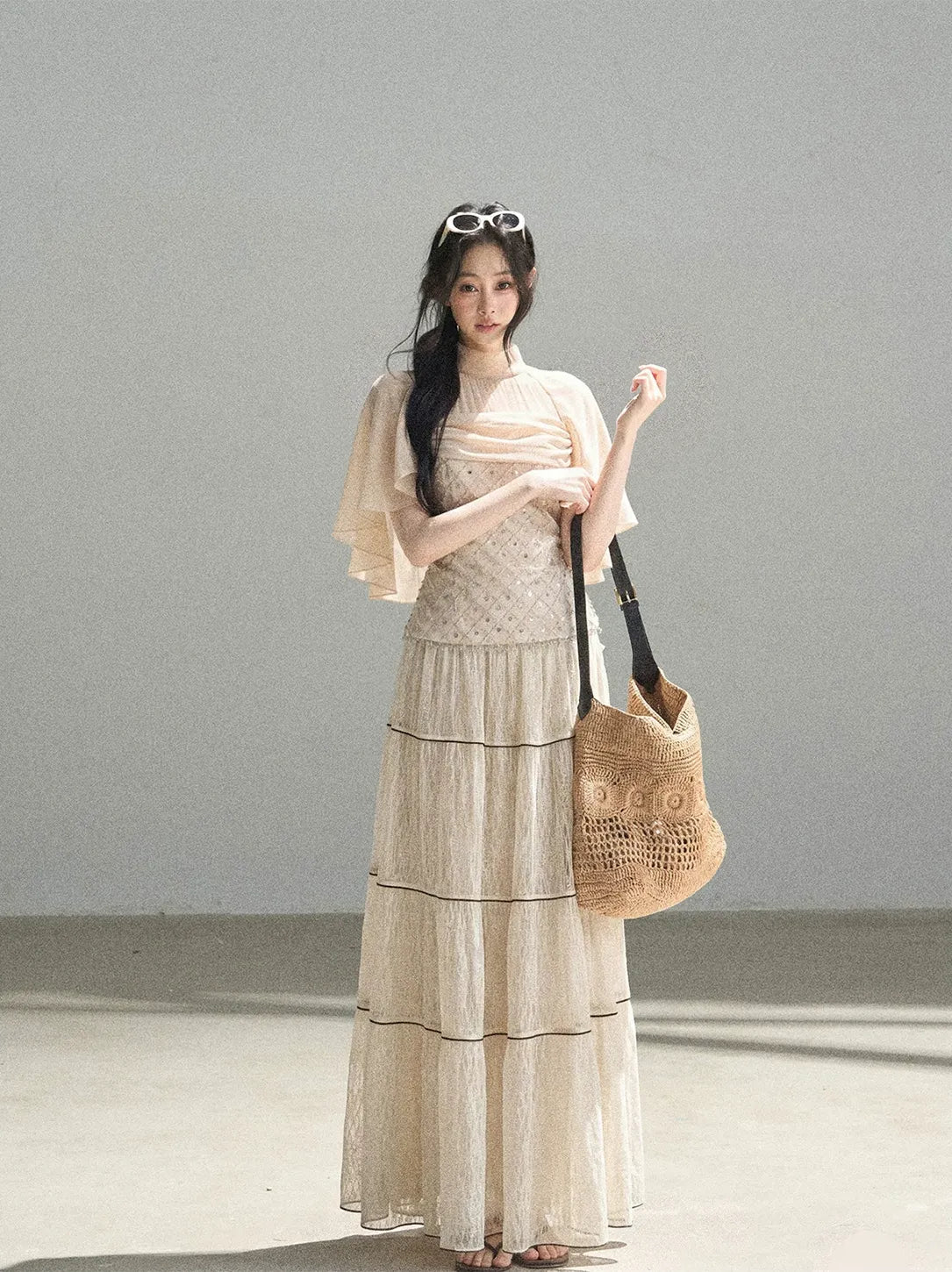 Textured Sequin Cape Top