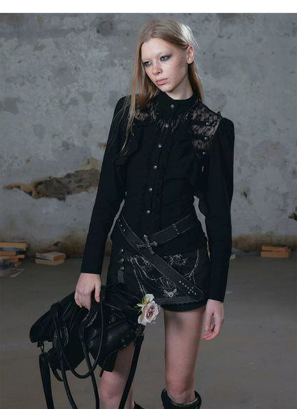 Lace Ruffle Waist Blouse