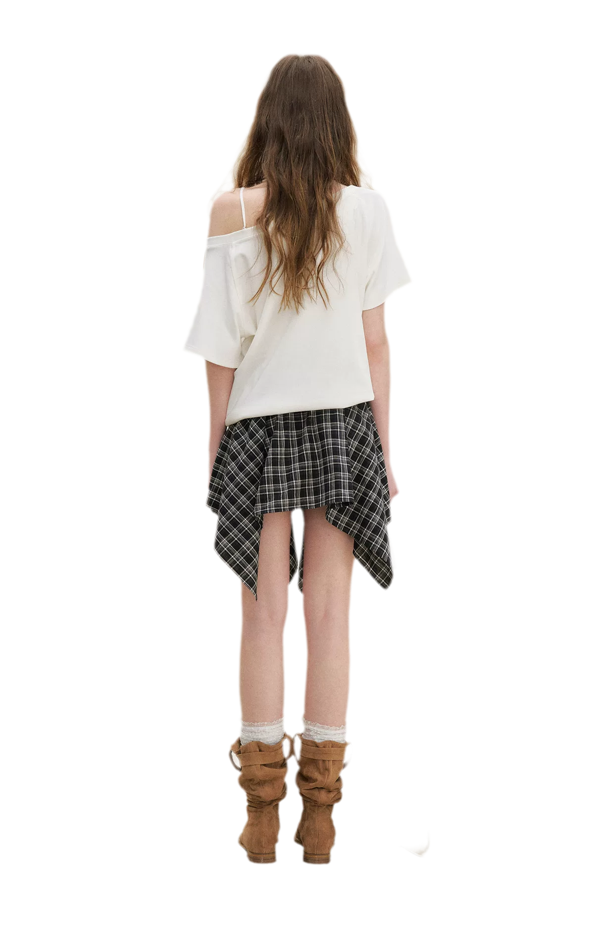 Asymmetric Lace Patchwork Plaid Skirt/Top