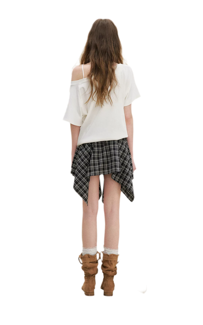 Asymmetric Lace Patchwork Plaid Skirt/Top