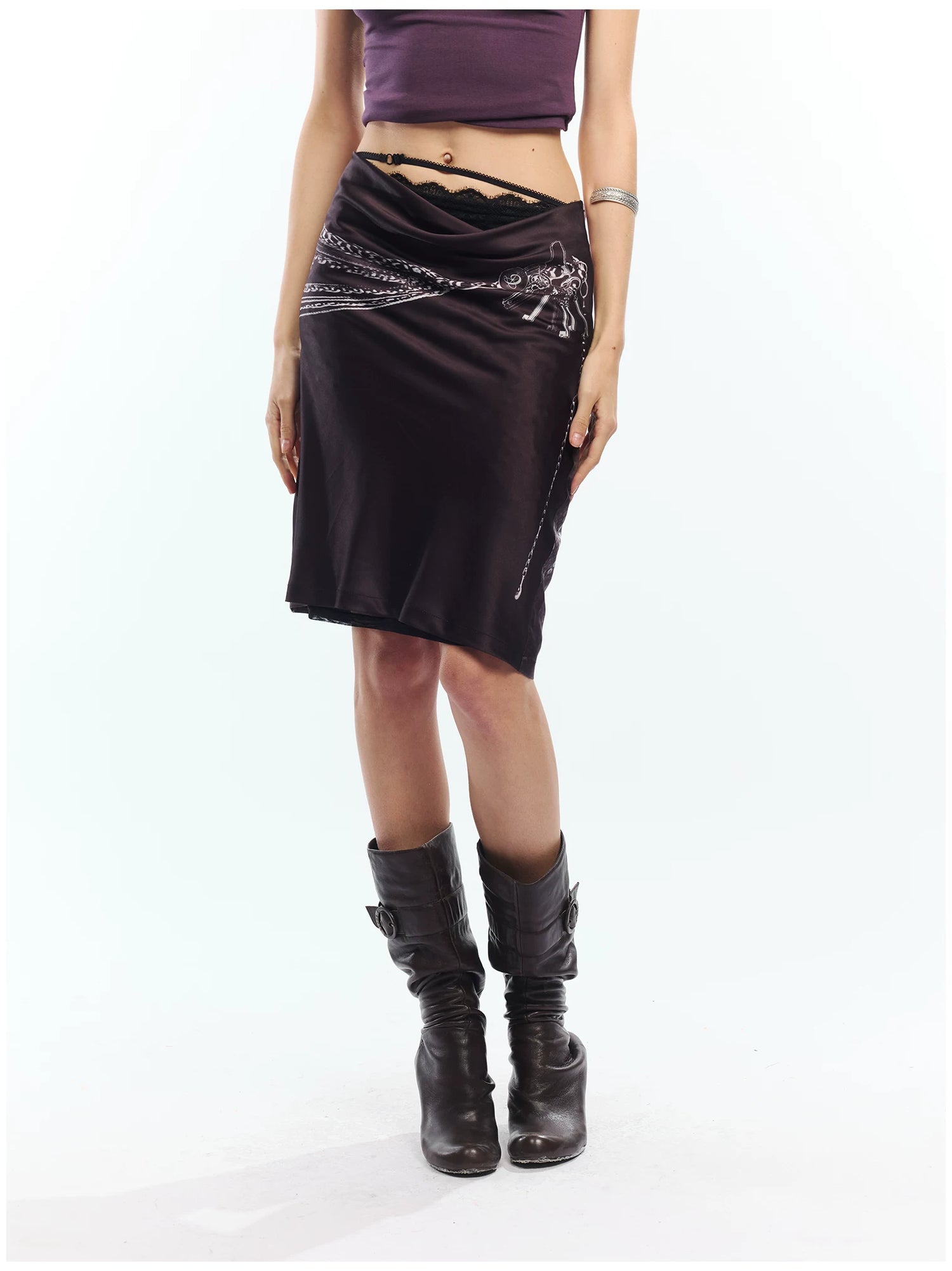 Punk Printed Reversible Satin Midi Skirt