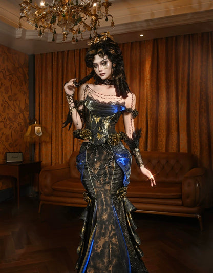 Gold Jacquard Mermaid Fishtail Skirt