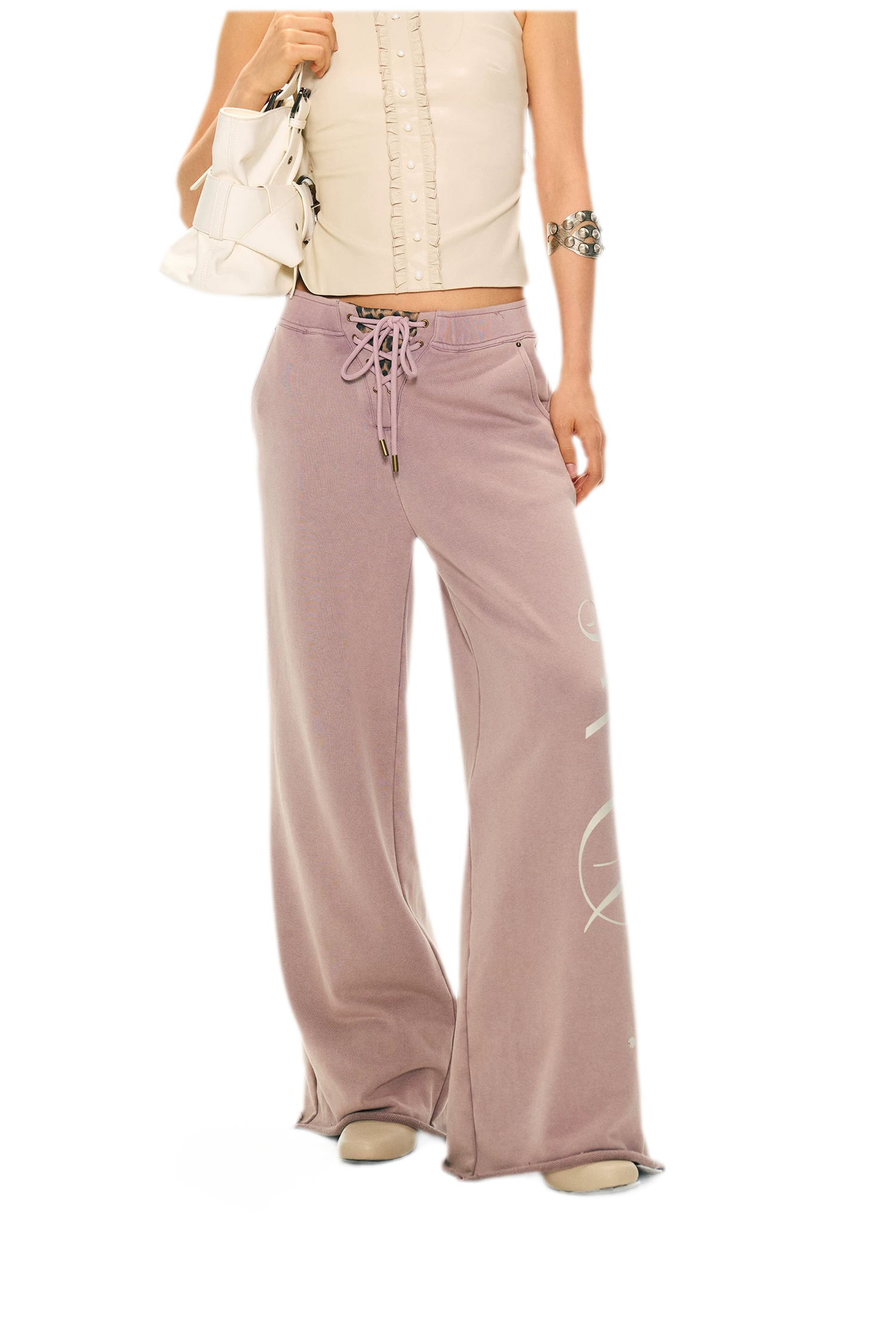 Vintage Letter Print Wide-Leg Pants