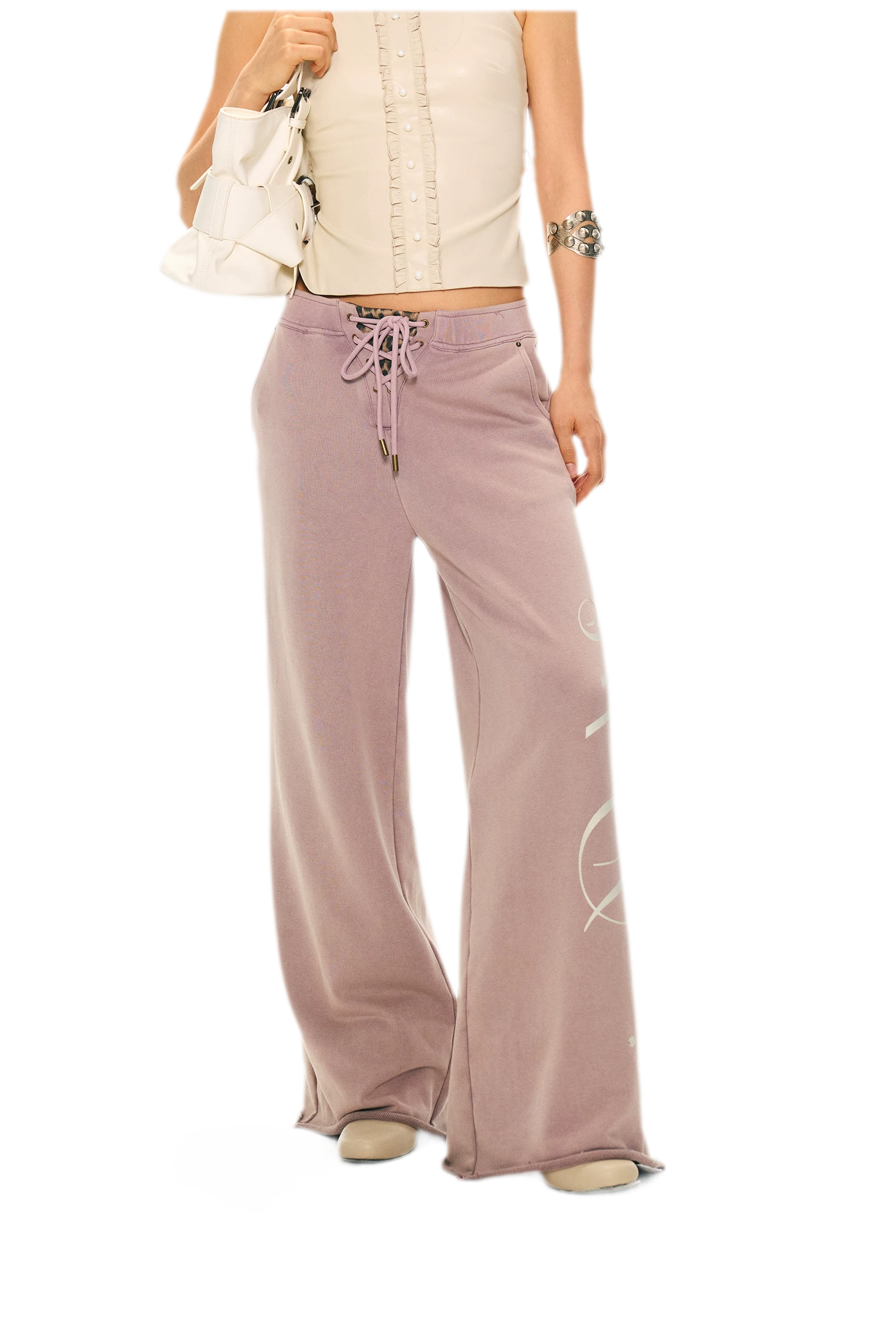 Vintage Letter Print Wide-Leg Pants