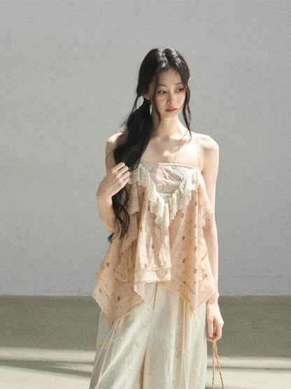 Lace Trim Asymmetric Cami