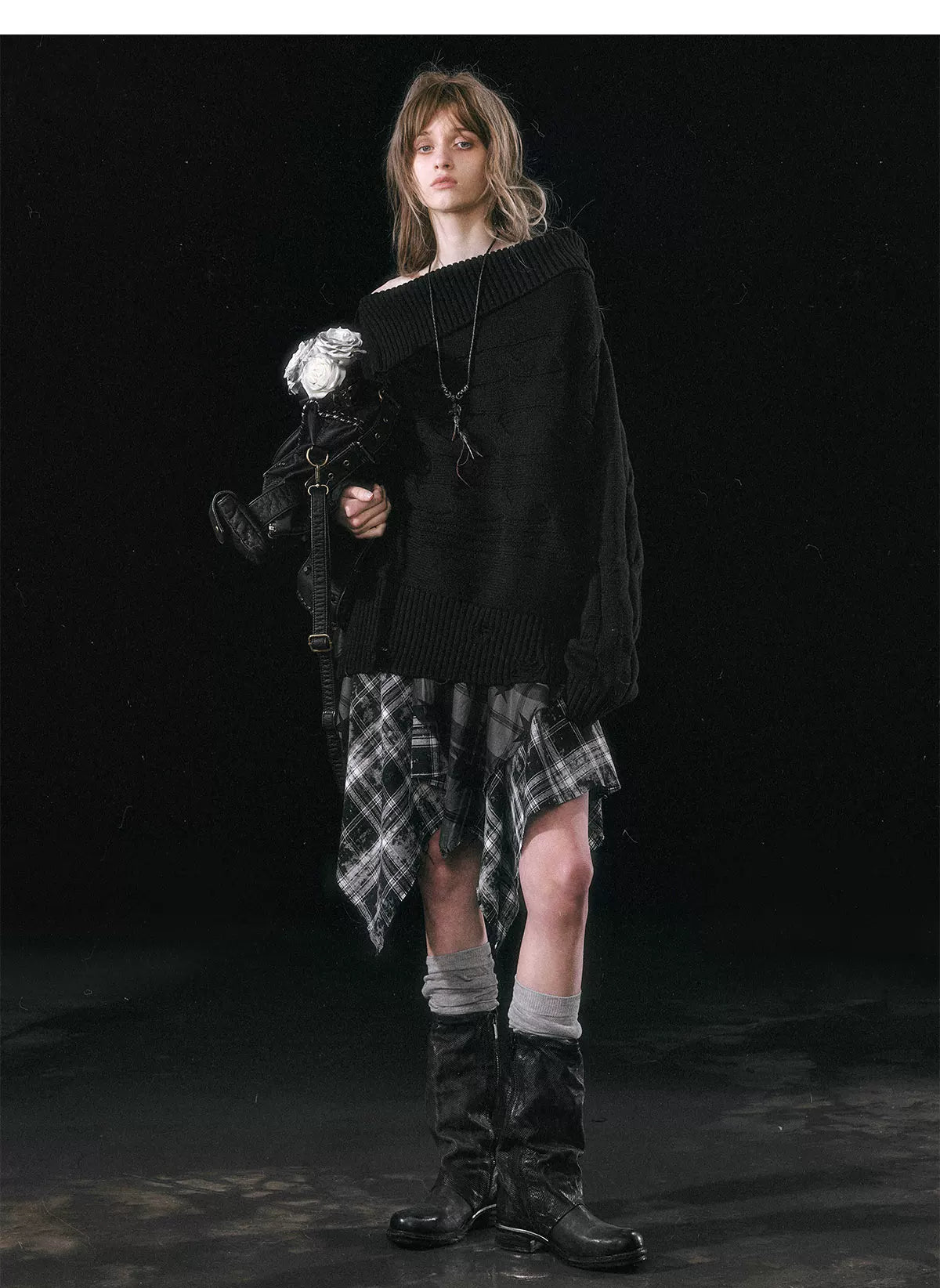 Star Plaid Raw-Edge Skirt