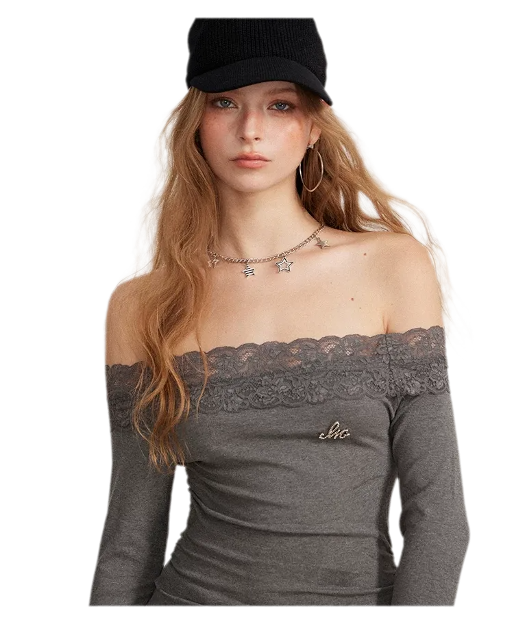 Lace Panel Off-Shoulder T-Shirt