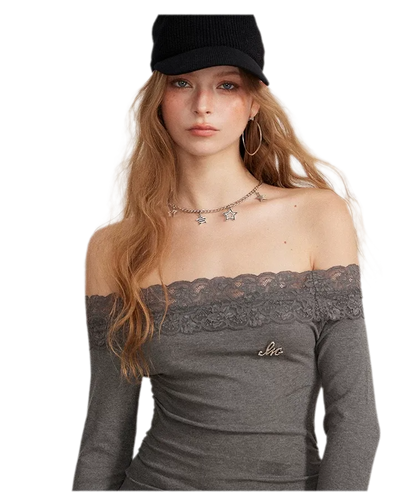 Lace Panel Off-Shoulder T-Shirt