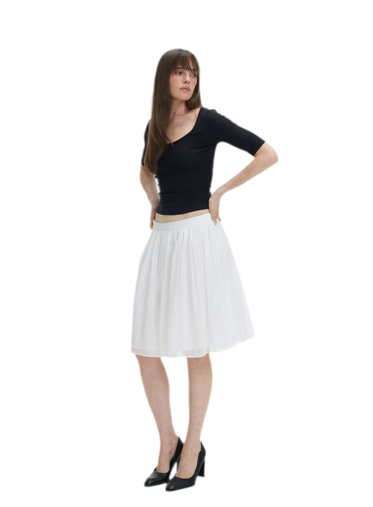Pleated Chiffon Midi Skirt