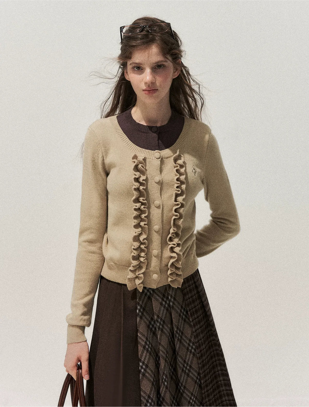Fine-Gauge Ruffle Cardigan Sweater