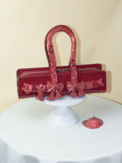 Glossy Bow Handle Handbag