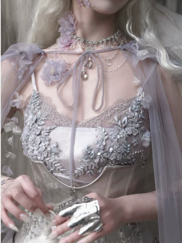 Handcrafted Floral Tulle Hooded Cape